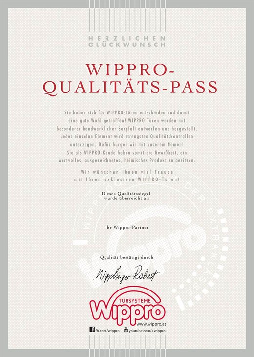 Wippro quality certificate
